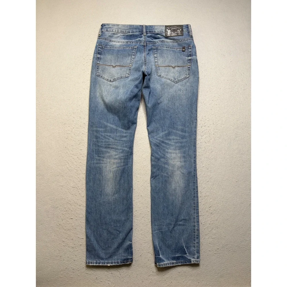 Buffalo David Bitton Jeans Mens 32x32 Blue Distressed Patched Straight Leg Denim